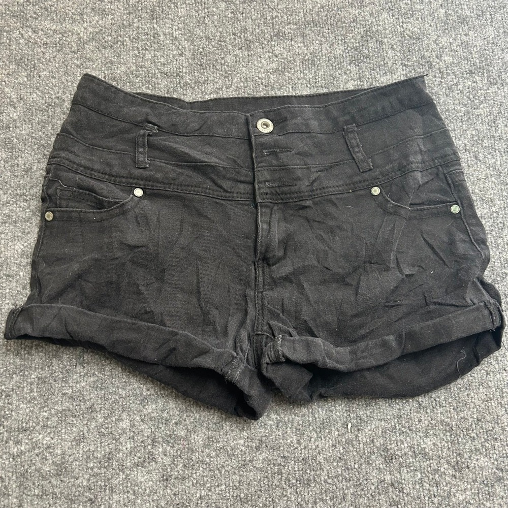 Unbranded Shorts Womens Size 13 Black High Waisted Cuffed Denim Multi Button Fly
